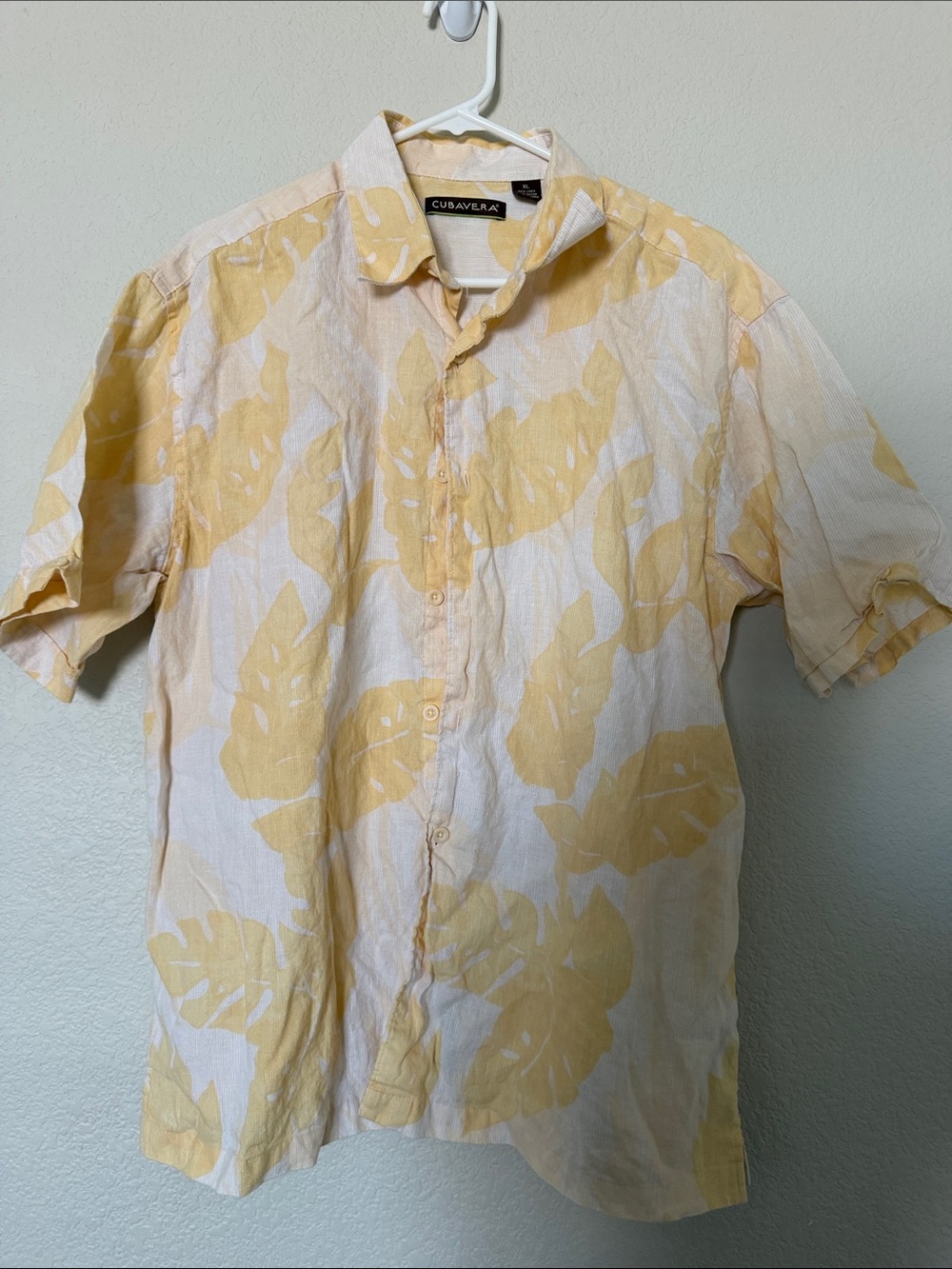 Cubavera Yellow Leaf-Print Short-Sleeve Button-Up Shirt